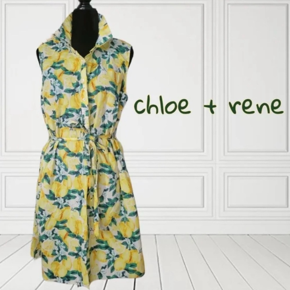 Chloe + Rene Yellow Floral Sleeveless Tie-Waist Mini Dress